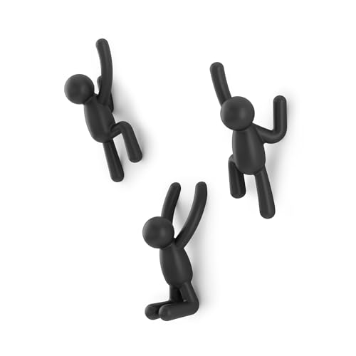 Umbra Buddy Wall Hooks – Decorative Wall Mounted Coat Hooks for Hanging Coats, Scarves, Bags, Purses, Backpacks, Towels and More, Set of 3, Black by Umbra - Used condition - US$22.97
