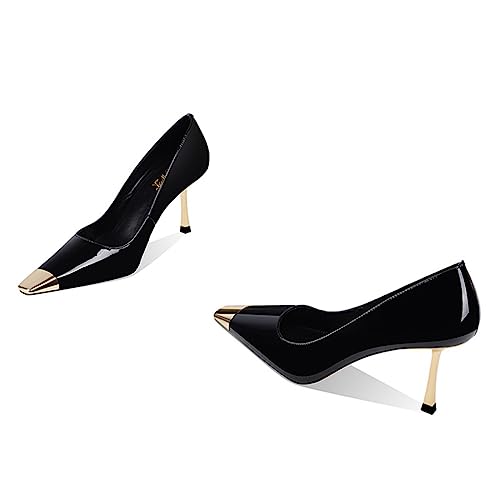 FOWT Women Metal Sqaure Cap Toe Pumps Slip on Gold Stiletto High Heels Party Dating Formal Wear Shoes Size 4-16 US3