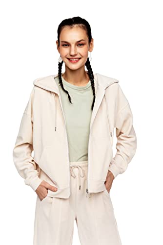 befree Femme Hoodie Zippé en Velours Ecru L Cover