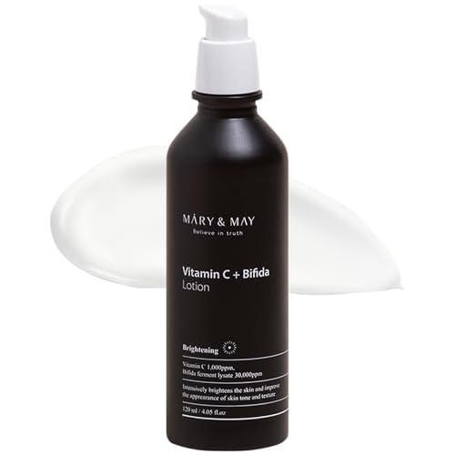 Mary&May Vitamin C+ Bifida Lotion - Nourishing Face Lotion for Evens Skin Tone and Moisturization - 30,000ppm Bifida Fermentation with 1,000ppm Vitamin C, 4.06 fl.oz.