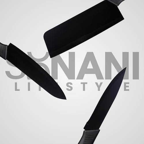 Image of Professional Piece Kitchen Knife Set - High Carbon Stainless Steel Chef, Utility & Santoku Knives with Ergonomic Blue Handles Knife (Black, 3 piece)