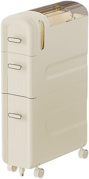 Multi-Layer Slim Storage Cart, Multifunctional Floor-Standing Bathroom Storage Cabinet with Wheels, Narrow Rolling Cart for Kitchen, Bathroom(White)