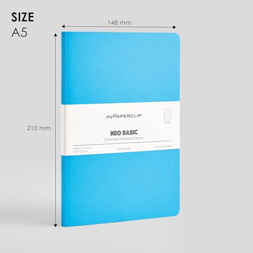 Image of myPAPERCLIP NeoBasic A5 Ruled Notebook | 192 Pages, 80 GSM, 250 GSM Soft Cover, A5 (5.83 x 8.27 in) | Light Blue
