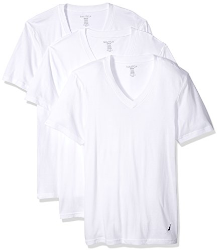 Nautica Men's Cotton V-Neck T-Shirt-Multi Packs, White New - 3 Pack, XL