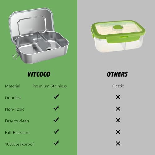 5. Bild von VITCOCO Lunchbox Bento Lunch Box Edelstahl leakproof 1200 ml Lunchbox Kinder mit Fach – BPA-frei – für Picknick, Schule, Arbeit 1200ML