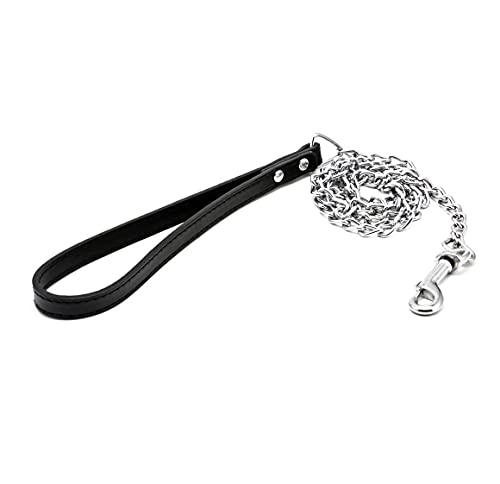 Goliton Medium Small-Sized Dog Chain & PU Handle Leash Pet Safety Collar P Chain Pink (Black)