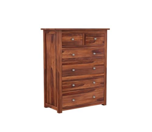 Image of Wooden Chest of Drawers for Living Room with 6 Drawer - Solid Wood Chest of Drawers Wooden Drawer Cabinet Chest of Drawer for Bedroom Storage Cabinet (Jamee, Honey Finish)