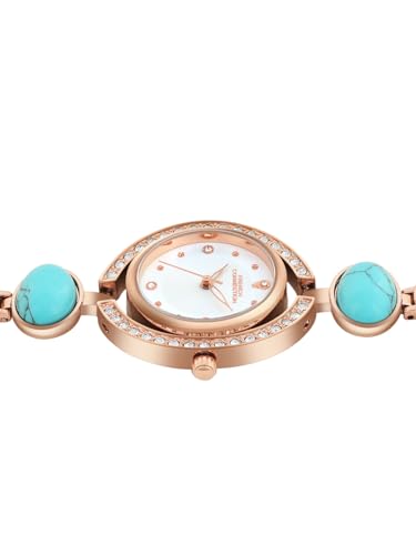 Image of French Connection Sunray Silver Round Dial with Rosegold with Blue and White Stone Alloy Strap Watch - for Womens FCD1URGM