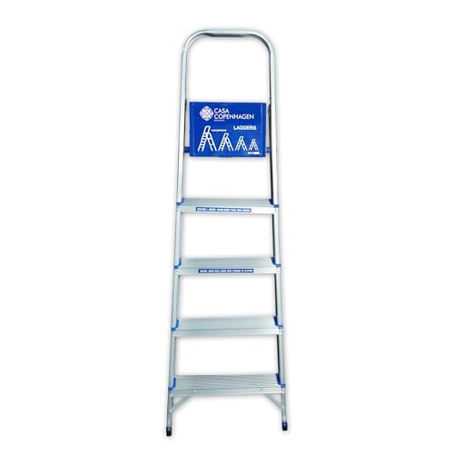 Image of Casa Copenhagen Designed in Denmark, 5-Step Foldable Aluminium Ladder Laser Cut with Super Advance Sure-Hinge Technology,7 Years Warranty - Blue
