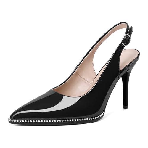 Image of SAMMITOP Women Slingback Heels Stilettos Closed Pointed Toe High Heel Silver Beaded Pumps Comfortable 3.5 Inch High Heels for Women Dressy Shoes