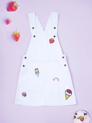 Image of KiddoPanti Girls Solid A-Line Fit Pinafore 5 Pocket Denim Dungaree Skirt