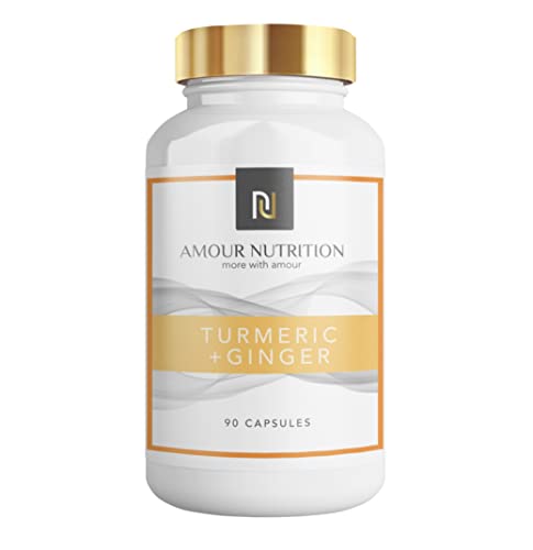 Turmeric + Ginger 1600mg High Strength Blend by Amour Nutrition, Powerful Anti- Inflammatory, Vegetarian Friendly, Black Pepper for Maximum Absorption, UK Made