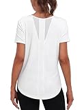 Wayleb Sport Shirts für Damen Gym Mesh Back Slim Fit Sommer Activewear Shirt Tops für Workout Running Weiß S-XXL
