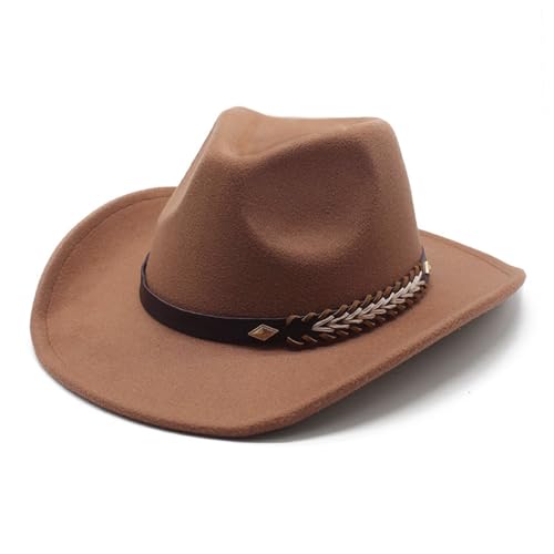 BITUSIC Sombrero de vaquero vintage para hombres y mujeres con ala enrollada para otoño e invierno, melocotón, corazón, corona, sombrero de lana con cordón ajustable, sombreros de vaquero modernos y