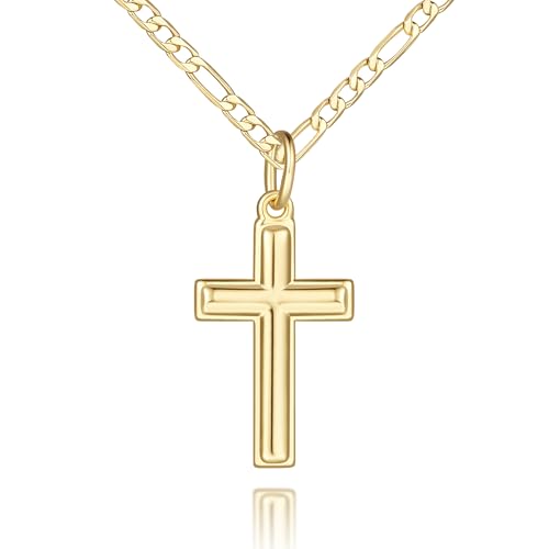 Gold Cross Necklaces for Women 14K Gold Necklaces for Women Crosses Necklace for Womens Classic Simple Cross with Clean Lines Crosses Pendant for Womens Chain Necklace