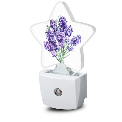Image of Purple Lavender Flower Night Lights Plug in Wall Lamp Smart Dusk to Dawn Sensor for Home Decorative,Kids Room Bedroom Bathroom Kitchen Hallway Gifts