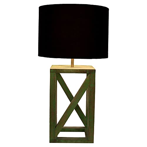 Image of tu casa Handcrafted Mango Wood Table Lamp with Pleated Off-White Cotton Fabric Shade | Elegant Bedside Night Lamp for Bedroom & Living Room