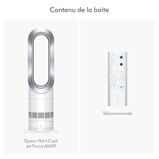 Dyson Hot+Cool Jet Focus Chauffage et ventilateur AM09 – 2-en-1 : chauffe et refroidit avec flux d’air puissant (Blanc/Argent)