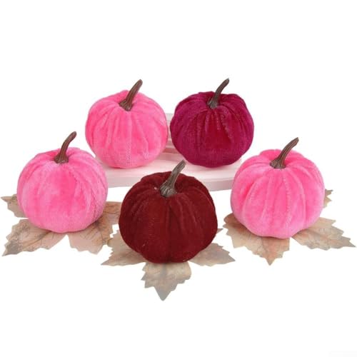 ZMdooreasy Set di 5 zucche in velluto ornamentali per autunno stagionale decorazione della casa tra cui per il Ringraziamento e Halloween Display (3-5)