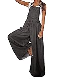 IDEALSANXUN Wide Leg Overalls for women Casual Loose Boho Beach Denim Jumpsuits (Grey, XXL)