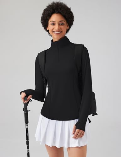 Lomon Women Long Sleeve Shirts Sun Protection 1/4 Zip Summer Quick Dry Hiking Shirts Hiking Shirts Women Quick Dry（Black,Xl） thumb #2