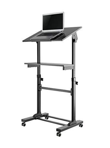TechOrbits Mobile Standing Desk Rolling Workstation Cart - Stand Up Media Tiltable Podium