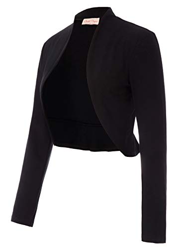 Women Casual Solid Open Front Cropped Coat Jacket Shrug Black(788-1) Medium steampunk buy now online
