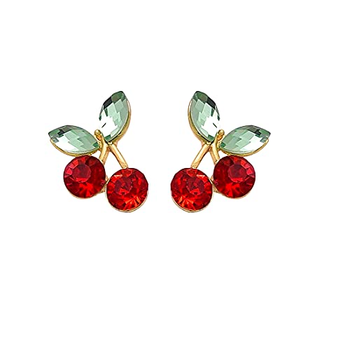 18K Gold Plated Simple Mini Watermelon Strawberry Cherry Pendant Dangle Hook Earrings For Women Girls (cherry)