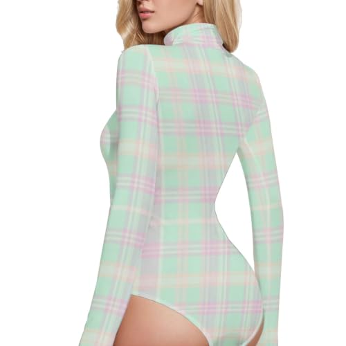 Body de manga larga sofisticado verde pastel liso estilo eotard chic 3