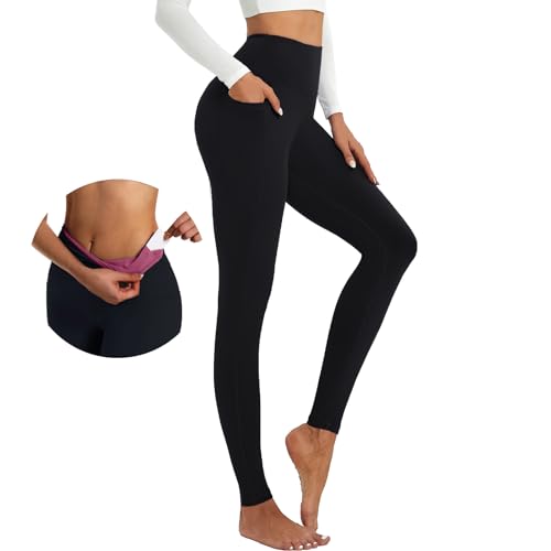 ALAVIKING Yoga Pants for Women Double Layer High Waisted Yoga Leggings Tummy Control High Stretchy Workout Pants with Pockets Buttery Soft Athletic Gym Leggings Anti Static Running Hiking?Black XL?