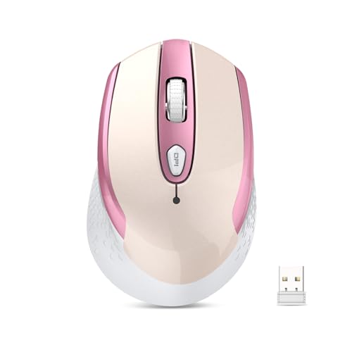 cimetech Wireless Mouse, 2.4G Ergonomic Computer Mice for Laptop, Quiet Optical USB Mouse for PC/Mac/Desktop, 6 Buttons, 3 Levels DPI, 36 Months Battery Life (Pink)