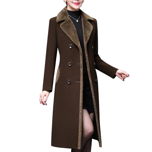 Aprsfn Women's Winter Wool Coats Double-breasted Notched Lapel Warm Jackets Midi Long Peacoat Long Sleeve Pea Coats