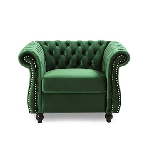 Image of 5 Seater Luxury Chesterfield Sofa in Velvet for Living Room & Dining Room (100% Teak Wood)(Green)