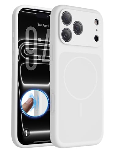 FlyReal Magnetic for iPhone 17 Pro Max Case Design for iPhones New Back Compatible with MagSafe Integrated Silicone Camera Control & Camera Protection Microfiber Lining Case 6.9 White