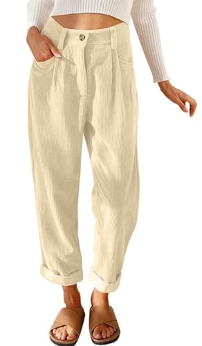 CheChury Pantalon Ancho Mujer Casual Pantalon Pana Pierna Recta Cintura Elastica Pantalón Chándal Talla Grande Pantalones Comodos Pantalón Mujer Invierno Otoño Cintura Alta Pantalones Corduroy Vintage