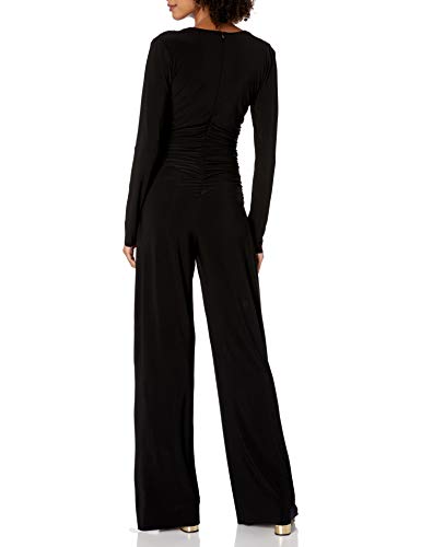 Norma Kamali Women's V Neck Longsleeve Shirred Waist Jumpsuit, Black, Large
