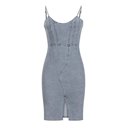 Women's Sexy Sleeveless Cami Bodycon Dress Club Party Slim Split Mini Short Dress Adjustable Spaghetti Straps #TOP4