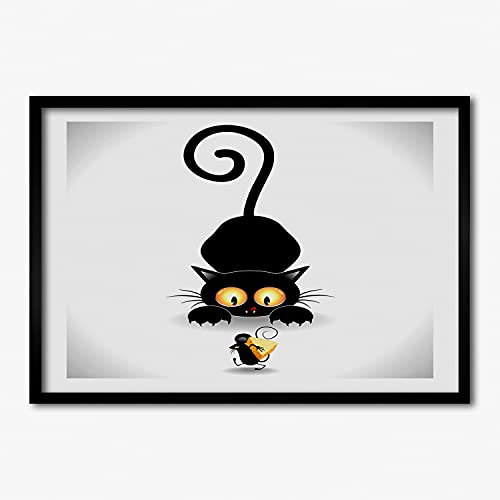 Affiche tableau décoratif chat et souris 100x70 cm avec cadre MDF Tulup