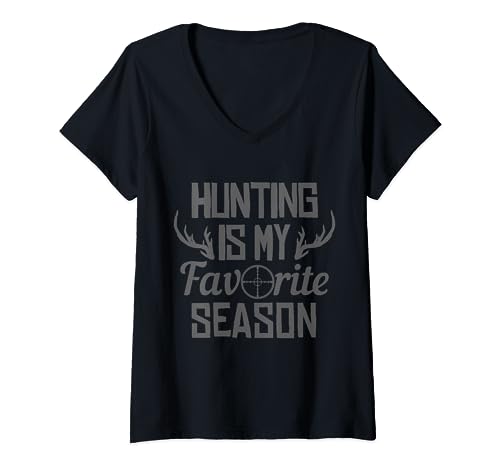 Hunting Is My Favorite Season Whitetail Buck Deer Elk Hunter V-Neck T-Shirt