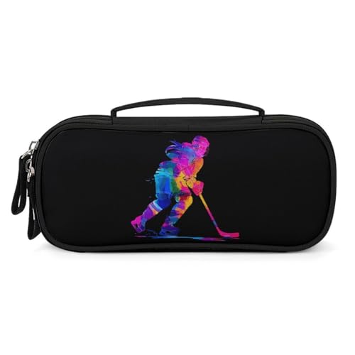 Estuche unisex para lápices de hockey sobre hielo, diseño de acuarela, bolsa de maquillaje, bolsa organizadora de cosméticos