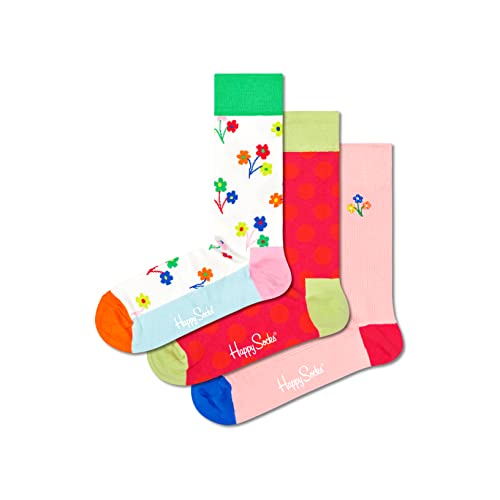 Happy Socks 3-Pack Flower Gift Set, colorful and fun, Socks for Men and Women, White-Pink-Green-Orange (10-13)2
