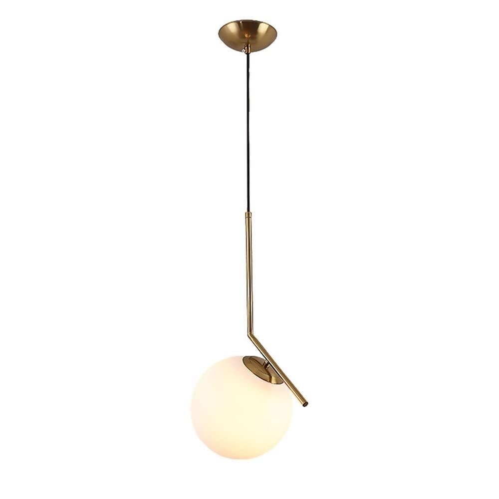 Abinlina Brass Pendant Light with White Glass Ball Shade - Minimalist E27 Chandelier for Dining Room and Bedroom