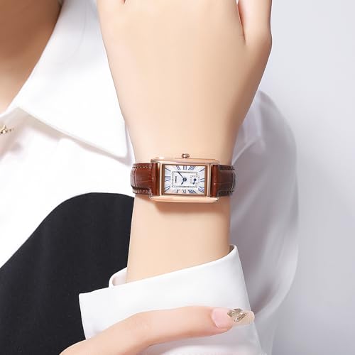 Image of Quartz Watch for Women, Lady Stylish Square Dress Watch with Leather Strap and Sapphire Crown