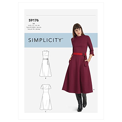 Simplicity SS9176BB BB (20W-22W-24W-26W-28W) Misses' & Women's fit & Flare Dresses with Sleeve & Neckline Variations & Reversible Belt - Image 3