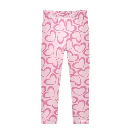 Many Hearts on Pink Girls Leggings,Workout Leggings for Girls Toddler Athletic Leggings Size for 3-10T