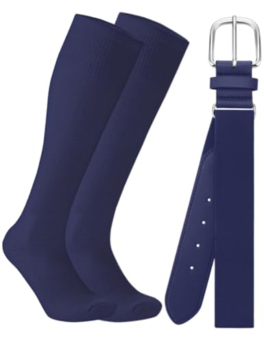 THUKYB Baseball Softball Socks and Belt Combo Set for Youth Boys Girls Adult Cushioned Breathable Moisture Wicking Socks