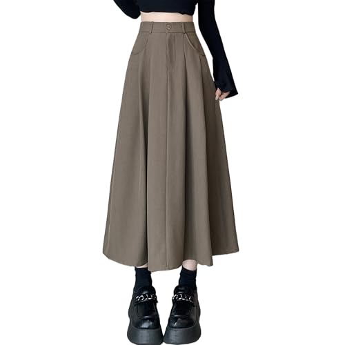 SANGTREE Women's Suit Long Skirts High Waisted Flared A-Line Skirt with Pockets & Belt Loops2