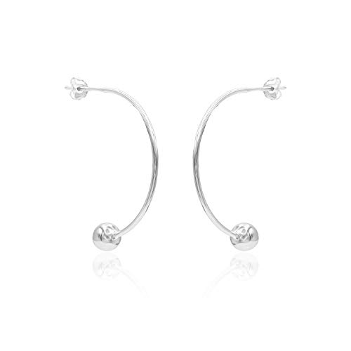 Image of Sterling Silver Bead Half Hoop Dangle Stud Earrings for Women Girls, 6mm, 8mm and 10mm