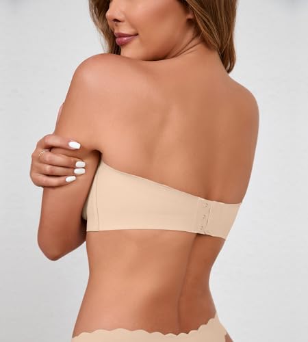 DEANGELMON Strapless Bras for Women Seamless Padded Bandeau Bra Non-Slip Silicone Tube Top Wireless Push Up Bralettes3