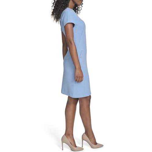 Image of Tommy Hilfiger Women's Cap Sleeve Crew Neck Two Hip Pockets Sheath Mini Dress